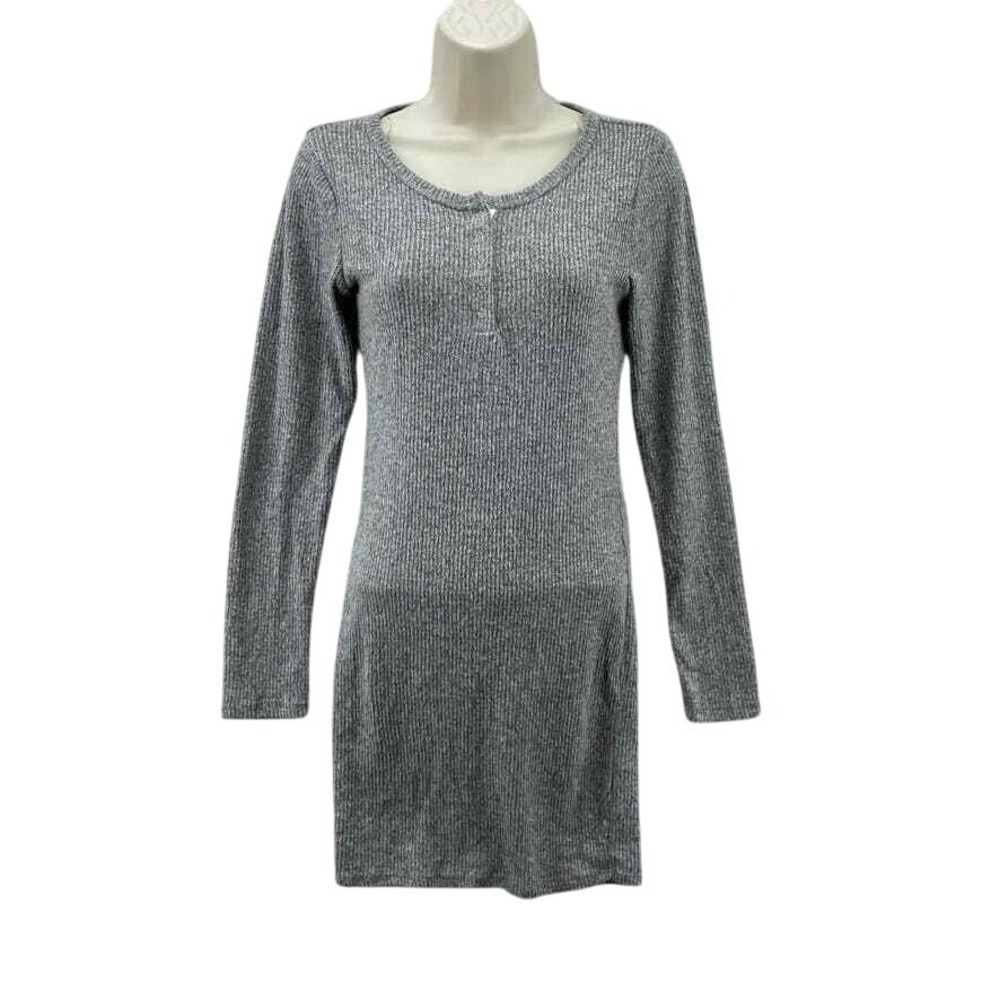 Heart Hips Ribbed Sweater Dress Womens Small Gray Lightweight Rayon Blend Soft